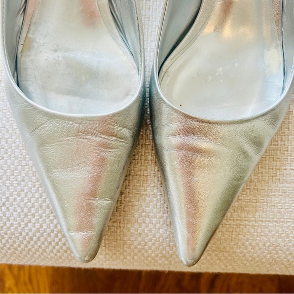 Zara | Silver Chrome Leather Slingback Shoes - Picture 12 of 13